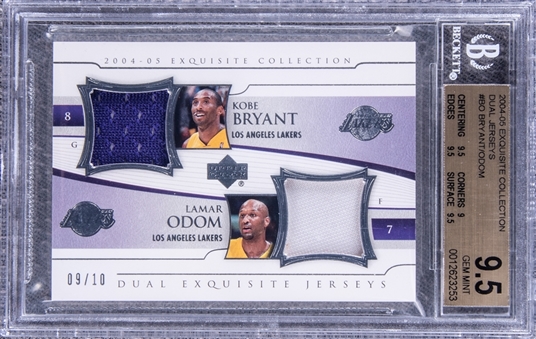 2004-05 UD "Exquisite Collection" Dual Exquisite Jerseys #BO Kobe Bryant/Lamar Odom Game Used Patch Card (#09/10) - BGS GEM MINT 9.5